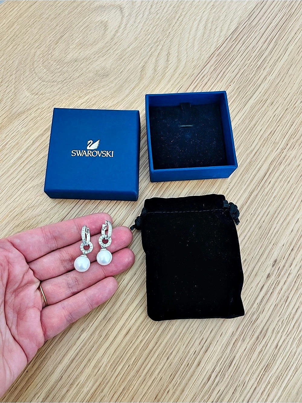 Swarovski Pearl & Pavé Crystal Drop Hoop Earrings